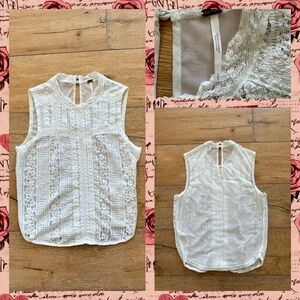 FREE PEOPLE SLEEVELESS LACE BUTTON BACK BLOUSE, SIZE SMALL